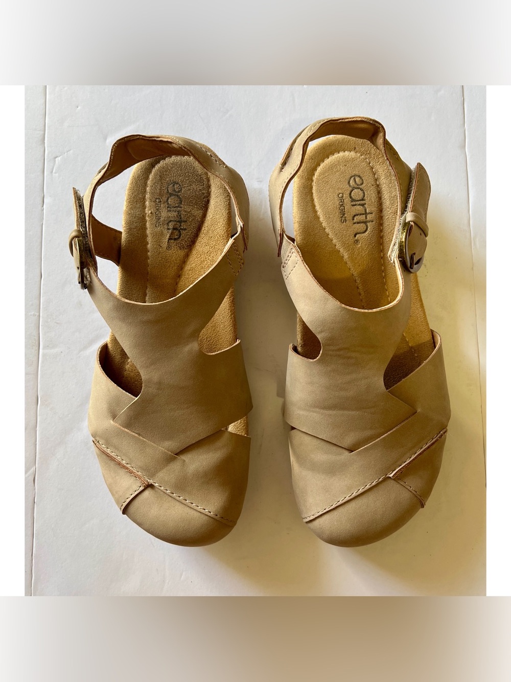 Earth Origins Women's Beige Closed Toe Hook and Loop Slingback Sandals 8.5